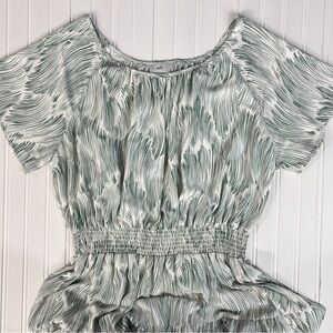 NLT midi dress size 3X green and white stretch waist flowy